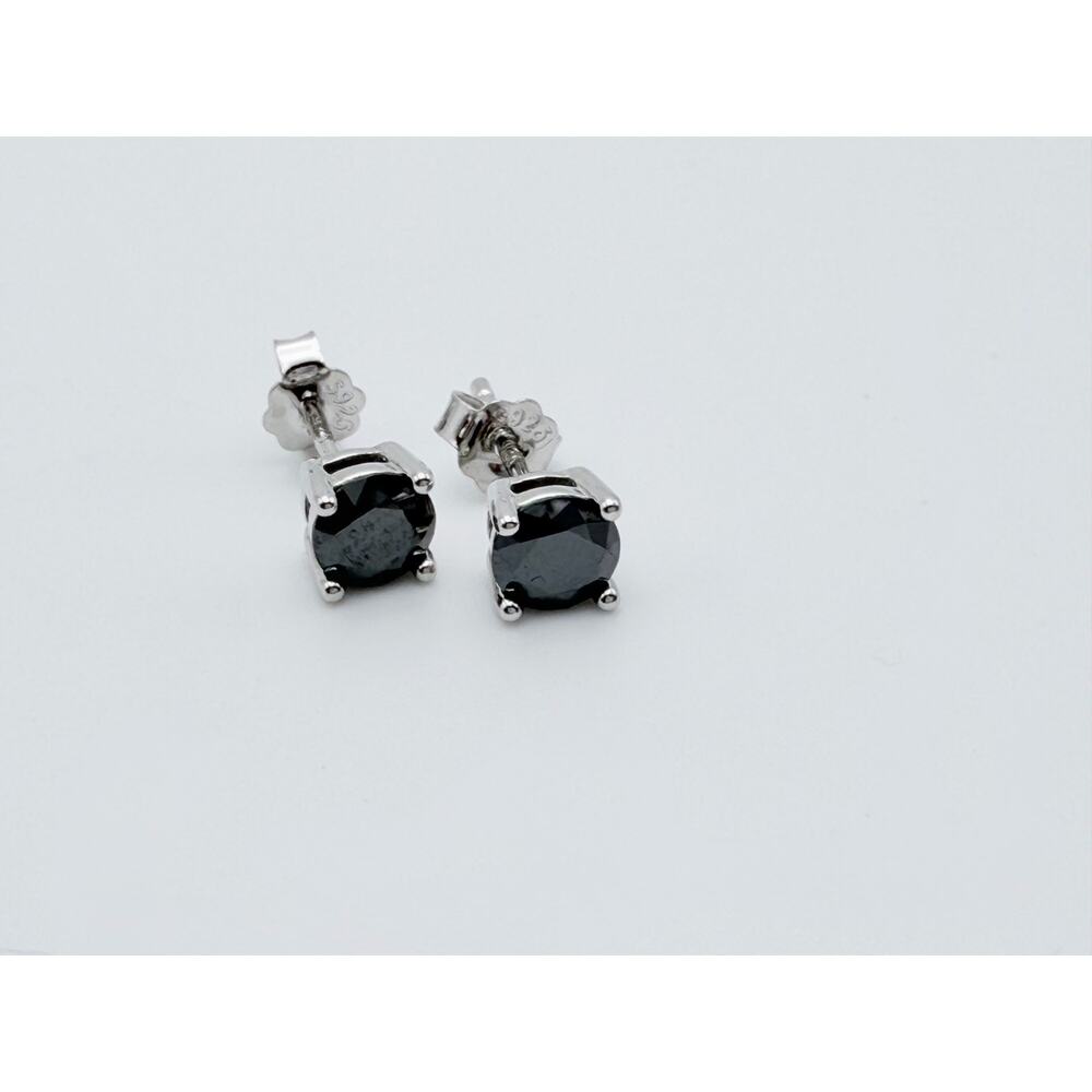 Black Moissanite Stud Earrings – 925 Sterling Silver – Round Cut – Screw Back